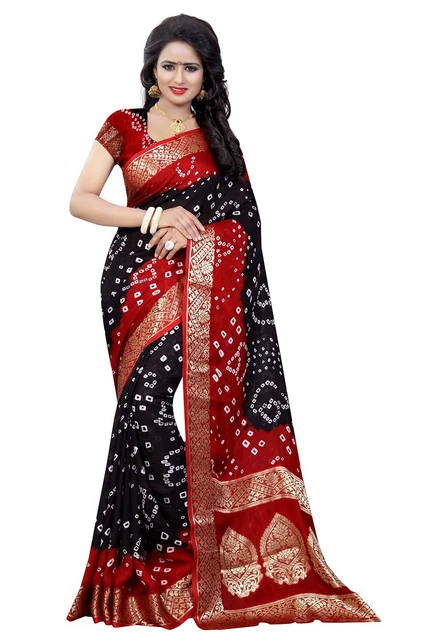 Women's Red Latest Zari Woven Design Bandhani Art Silk Saree & Blouse MT992