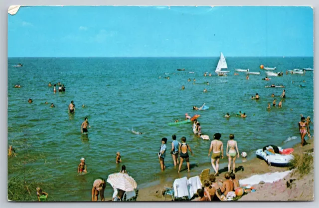 The Beach McGraw Roadside Park Caseville Lake Huron Port Austin MI Postcard J8