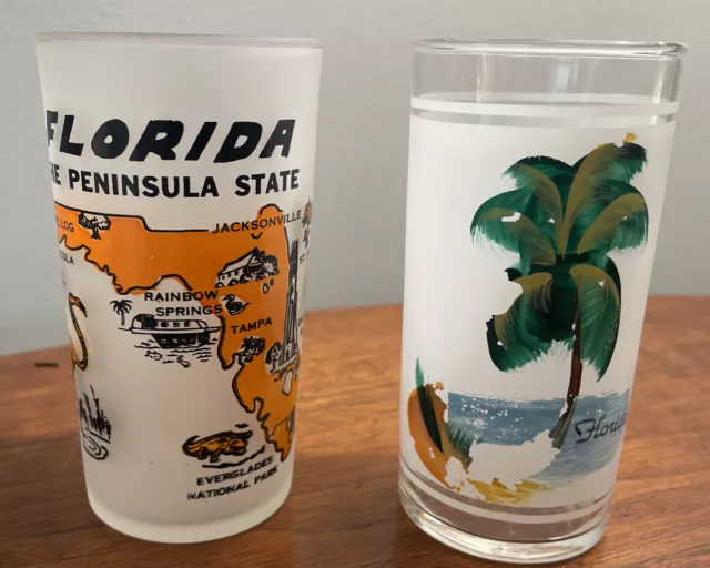 Set of 2 Vintage 1960’s Florida Frosted Souvenir Drinking Glasses.