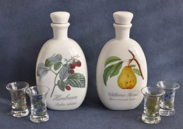Schladerer Vintage Keramik Schnaps Likör Flaschen Williams Birne Himbeere Gläser
