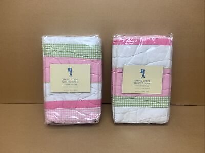 Pottery Barn Kids Set of 2 Spring Stripe Quilted Shams Standard Pink White Green