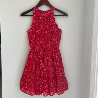 Monteau Red Ruffle Tier Dress Scallop Detail Size XS Excellent Condition