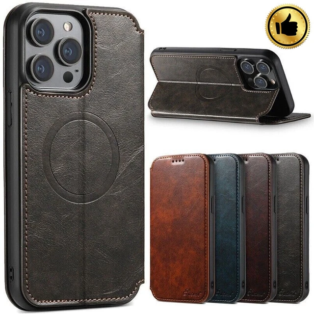 For iPhone 15 14 13 12 Pro Max MagSafe Magnetic Leather Wallet Case Flip Cover
