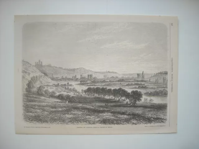Gravure 1859. Chateau De Valeggio,  Vallee Du Mincio. Par Adolphe Rouargue.