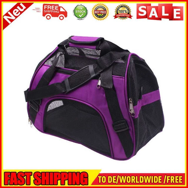 Dog Carrier Bag Portable Pets Breathable Outdoor Travel Handbag (Purple L)