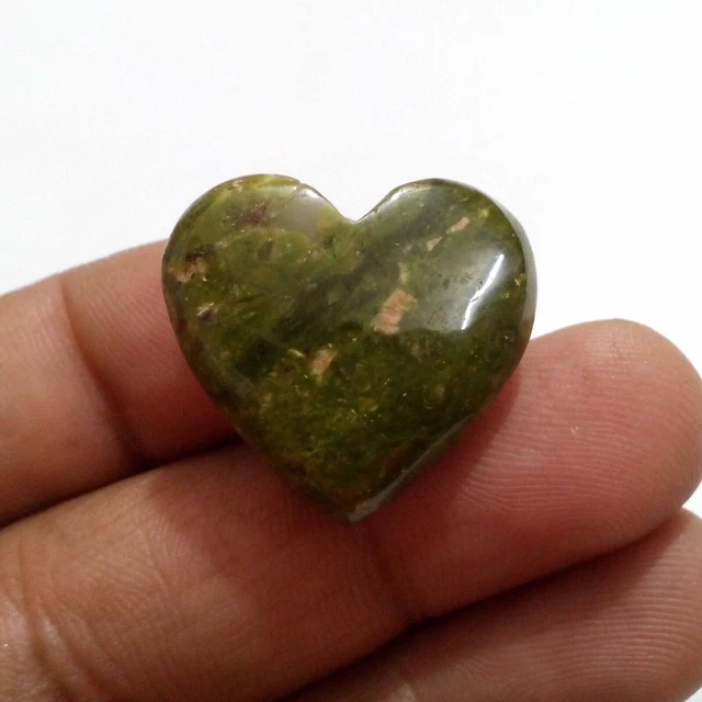 Incredibile cabochon a forma di cuore in diaspro Unakite 46,50 Crt Gemma...