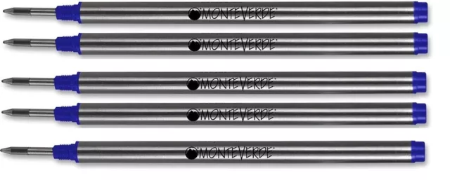 5 Monteverde Rollerball Refills For Montblanc Pens, BLUE Fine Point, M22
