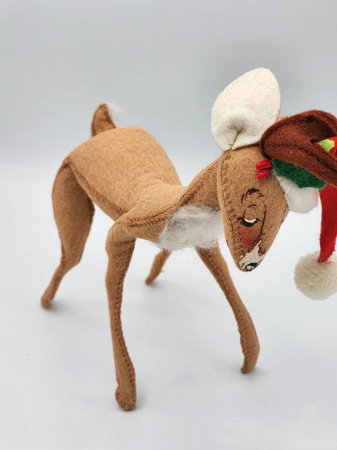 Vintage 1970 Annalee Christmas Reindeer 8” Felt Santa Hat- Tag Removed