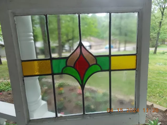 Arts & Craft English Leaded Stained-Glass Windows 23 1/4" X 22 1/2"