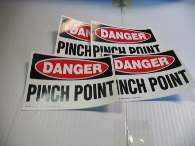 New Lot Of 4 Emedco Danger Pinch Point Vinyl Sticker Qs140A 3 1/2" X 5"