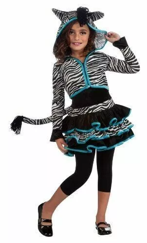 Zebra Hoodie Dress Child Costume Medium 8-10 - Hooded Dress with Ears and Tail