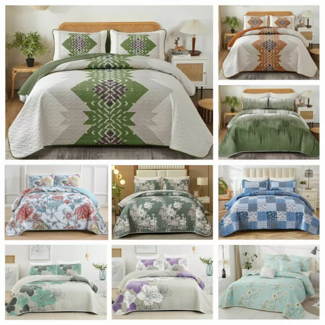 Soft Bedspread Set Patchwork Quilted Coverlet Queen King Size Bedding Pillowcase