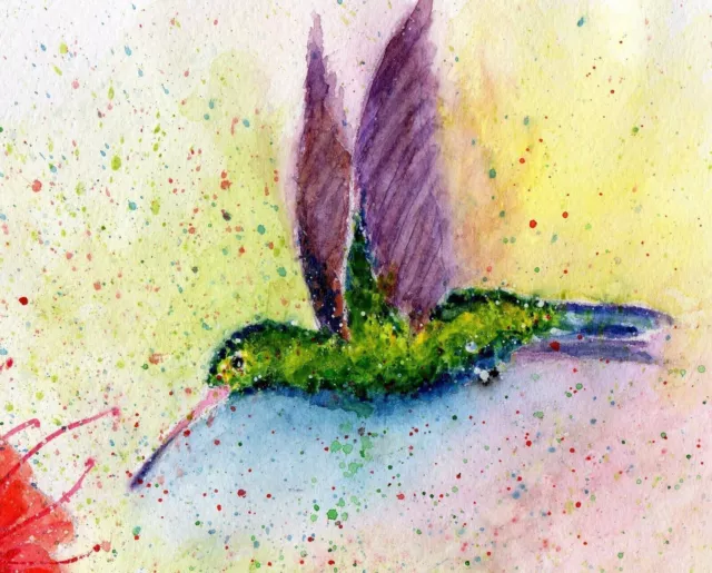 Hummingbird and Flower Original Watercolor Painting -Bird Handmade Art 3