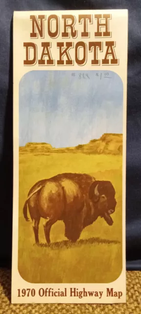 Vintage 1970 North Dakota Official Highway Map with Bison and Gov William Guy