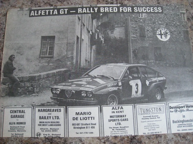 ALFETTA GT RALLY Bred For Success Alfa Romeo 1976 Advert A4 Size File ...