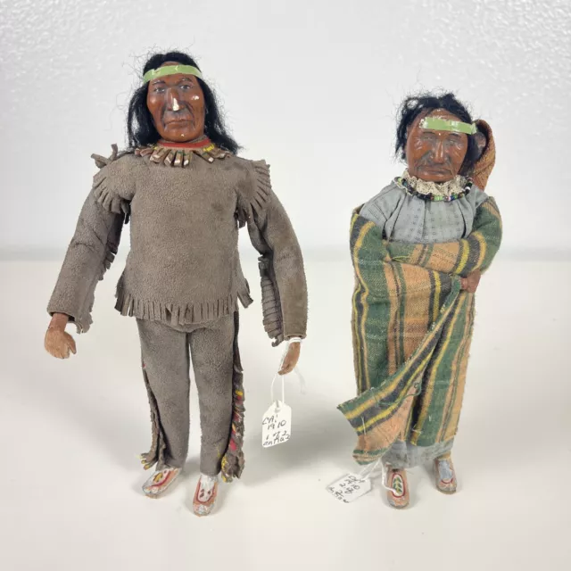 Antique c 1910 Pair Native American Indian Couple Man Woman Baby Papoose 8” RARE