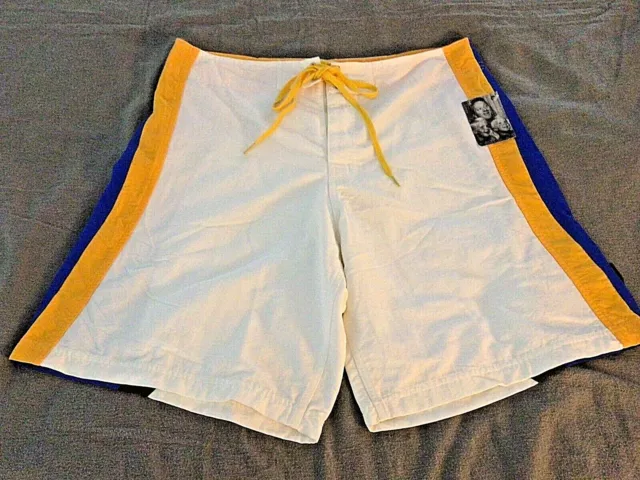 Chip & Pepper Men's Swim Trunks Shorts White Yellow Drawstring Size 30