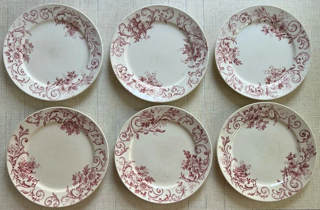 Lot De 6 Assiettes En Faïence Belge BFK Boch Frères Keramis - Motif Fleurs Roses Moscou - Diamètre 23,5 Cm
