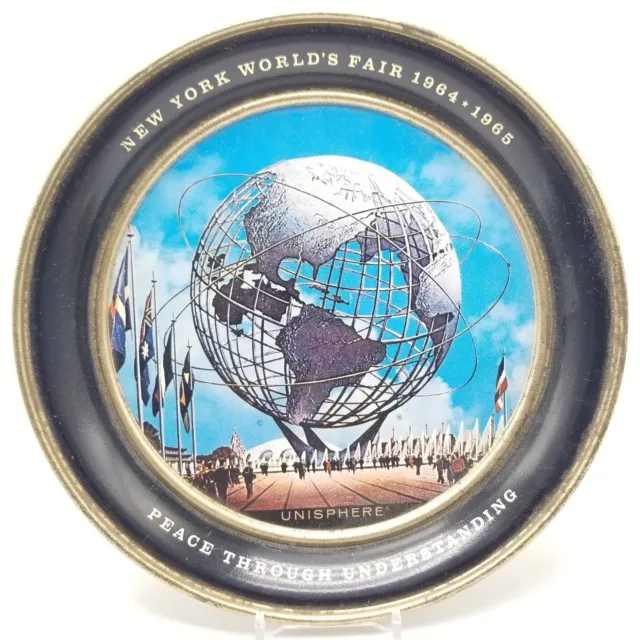New York World's Fair 1964-65 UNISPHERE 8.5" Metal Tray Plate Souvenir USS Steel