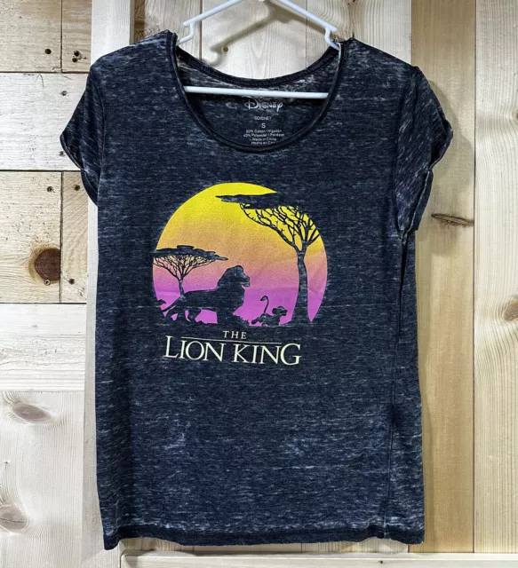 DISNEY LION KING Shirt Womens Small Gray Graphic Casual Cap Sleeve Burn ...