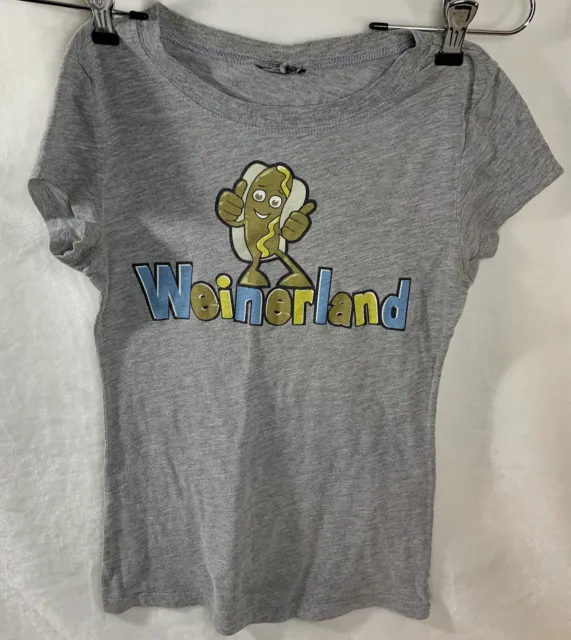 Weinerland Thumbs Up Hot Dog Womens Size S Grey Gray T-Shirt Short Sleeve Tee