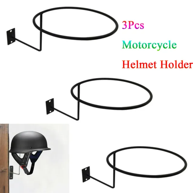 3× Motorcycle Helmet Holder Hook Jacket Bag Display Rack Wall Mount Hanger Black