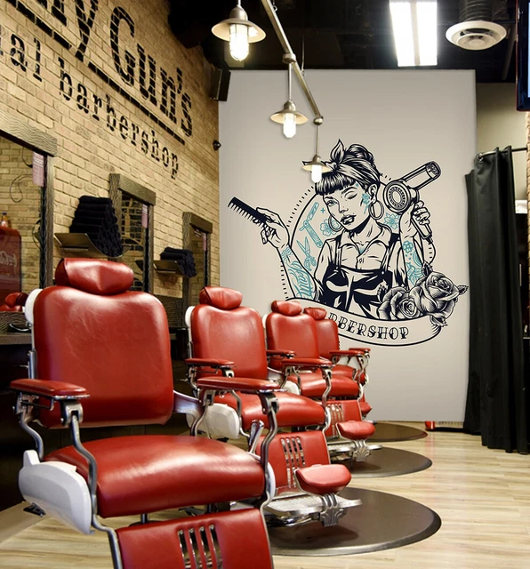 Papier Peint Mural Autocollant 3D - Salon, Coiffeur (Salon R1678) - Design Femme Chez Le Coiffeur Avec Panda - Neuf