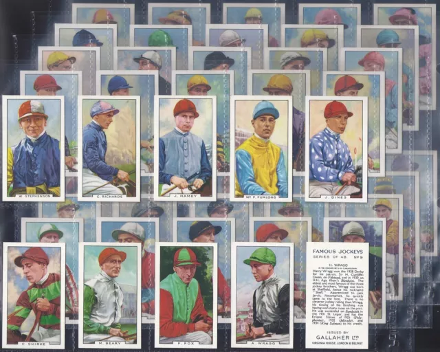 Gallaher-Full Set- Famous Jockeys 1936 (Blue Printing 48 Cards) Excellent+++