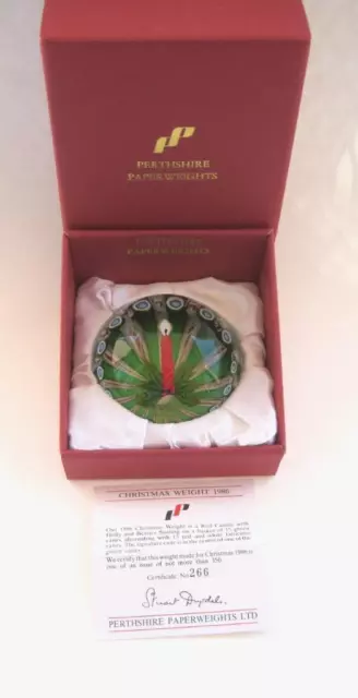 Perthshire 1986 Christmas Red Candle Holly  Paperweight Art Glass Box Ltd Ed