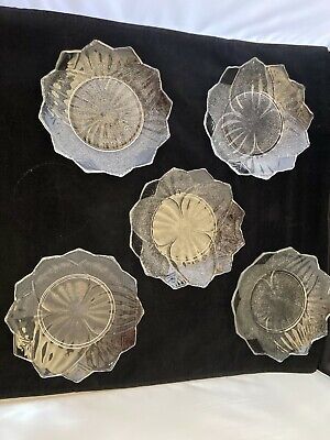 5 Clear Texture Pressed Glass Plates Salad Dessert Rose Mid Century Rare Vintage