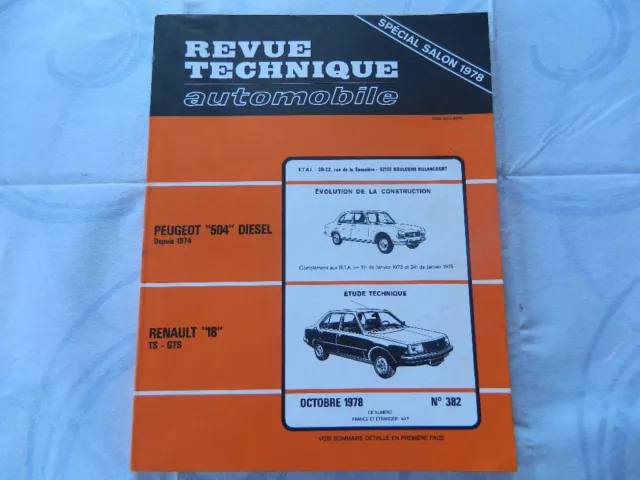 RTA revue technique automobile etat comme neuf RENAULT 18 TS-GTS  n  382