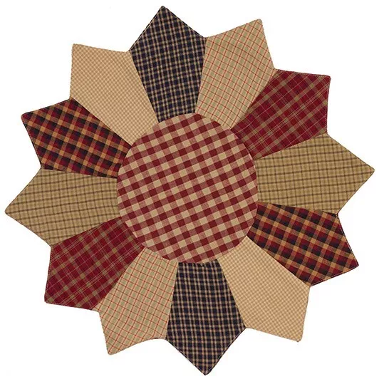 New Primitive Farmhouse Cranberry REBECCA'S PATCHWORK CANDLE MAT Star Doily 13"