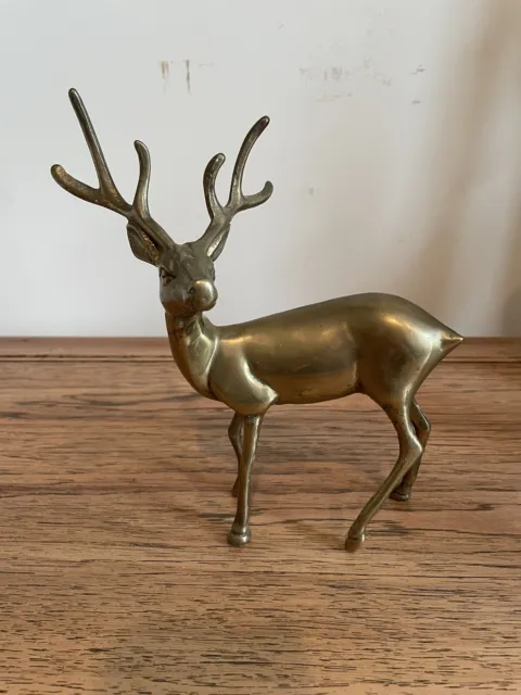 Vintage solid Brass Deer Stag Buck Statue Figure 8.5” Tall