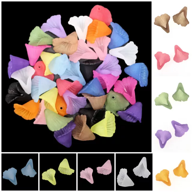 20 Frosted Acrylic Lily Trumpet Flower Beads 20mm Colour choice or a mixed pack