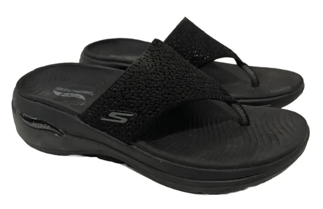 Skechers Go Walk Arch Fit sandals size 6 thong flip flop black comfort
