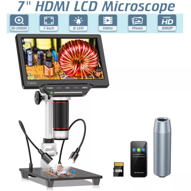 Elikliv HDMI LCD Digital Microscope with 7'' Screen 1300X Coin Microscope Camera