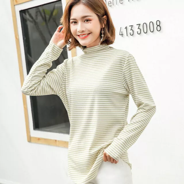 Da Donna a Manica Lunga T-Shirt Pullover a Costine Elasticizzato Felpa Spw