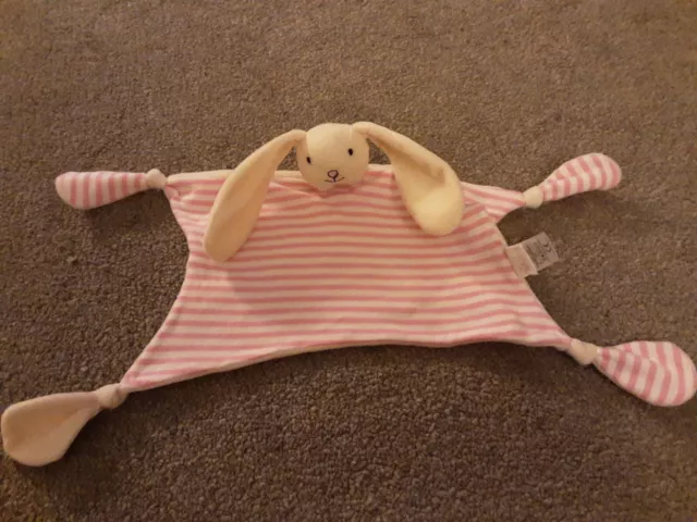 Jojo Maman Bebe Bunny Rabbit Baby Comforter  Pink Cream Stripes Soft Hug Toy