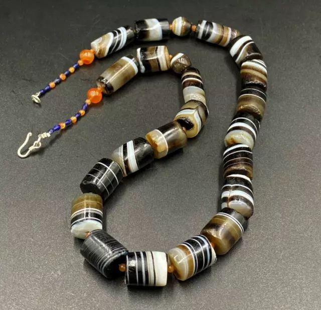 Vintage Banded Agate Old Beads mala Necklace South East Asia Antique