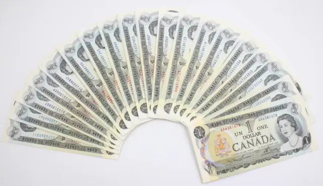 100x 1973 Canada $1 banknotes many consecutive runs  CH AU to Choice UNC