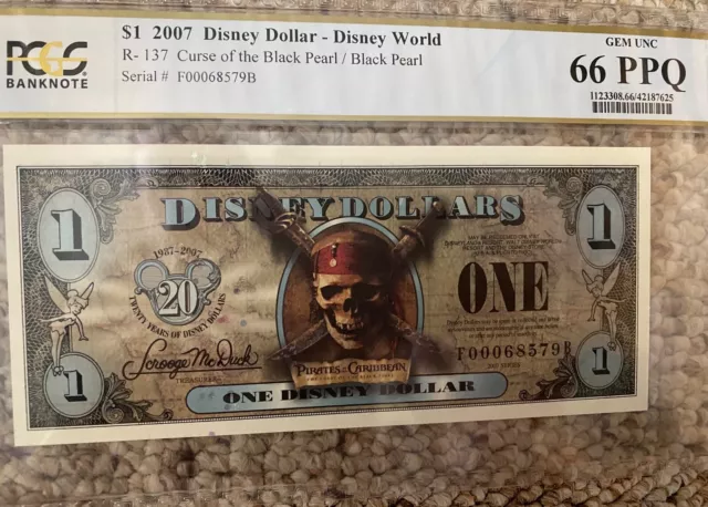 2007 Disney Dollar!!PIRATES!RARE!PCGS 66PPQ!!Curse of the Black Pearl!!GEM UNC!!