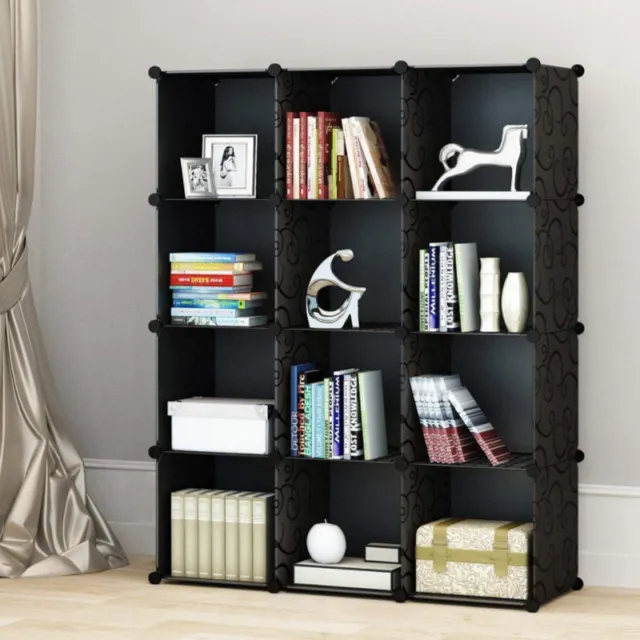 Classic Black 12 Cubes Storage Kid Cabinet Wardrobe Toy Book Shelve AU Stock