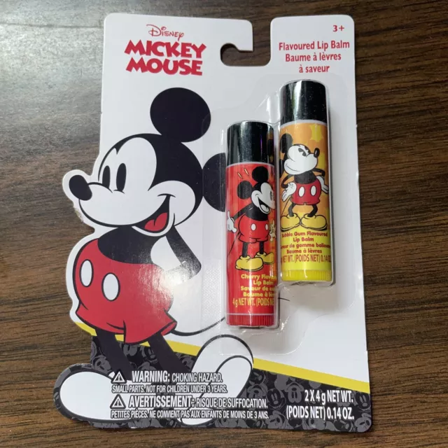 MICKEY MOUSE FLAVOURED LIP BALM BUBBLE GUM CHERRY SET OF 2 new