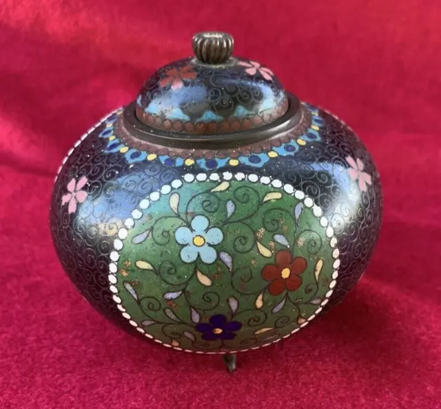 Antique Japanese  Cloisonné Covered Jar - Flower & Butterfly Design