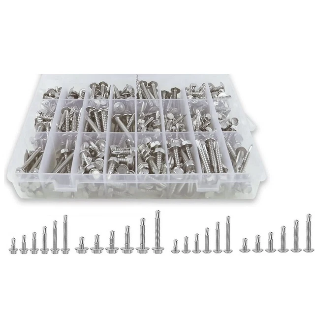 Self-Drill Screws, 404-Piece M8 M10 Stainless Steel Hex Head and Wafer9716