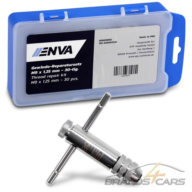 KIT RIPARAZIONE FILETTATURE ENVA - M9 x 1,25 mm - 30 pezzi + supporto attrezzi filo bgs