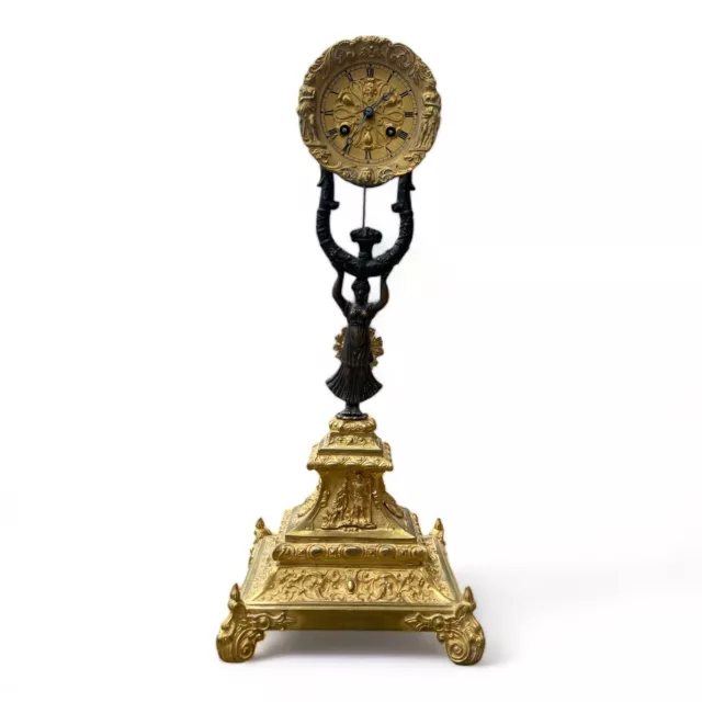 Empire Tischuhr Feuervergoldet Stutzuhr Pendule Figurenuhr Ormolu Uhr  Um 1820 3