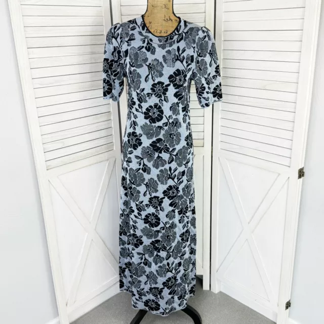 Rebecca Taylor Dress Metallic Floral Lurex Jacquard Sheath Midi Blue Black Large