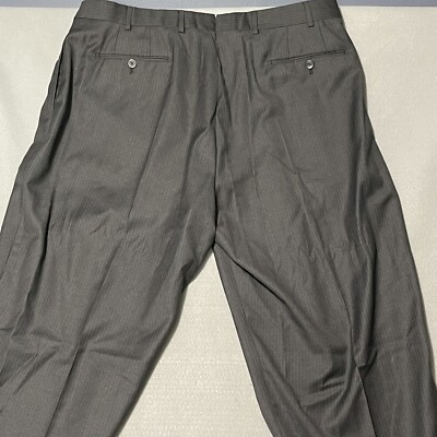 J. HILBURN Mens Dress Pants Grey Pin Strip PLEATED GUABELLO WOOL 40x38