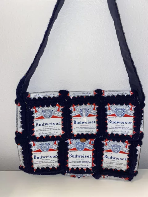 Vintage 70’s Budweiser Beer Can Crochet Knitted Purse Tote Bag handmade Lined!